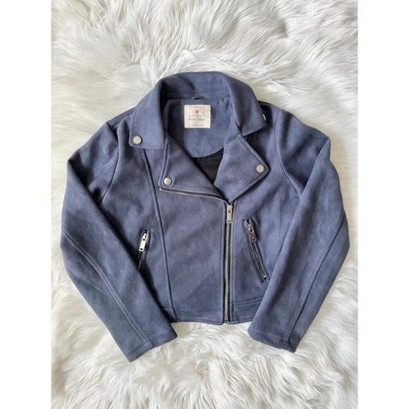 Primark Girl's Navy Blue Moto Jacket Vegan Suede 10-11 Yrs L - Picture 1 of 3